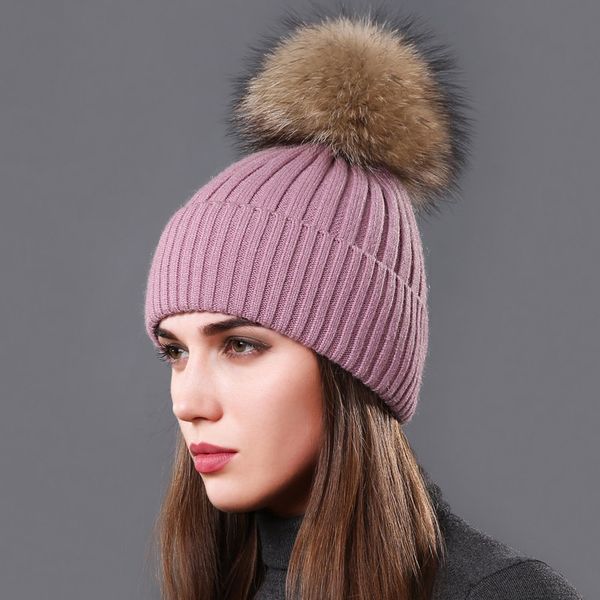 

beanie/skull caps hat women's knitted wool cap in autumn and winter is simple stylish ball padded thermal head, Blue;gray