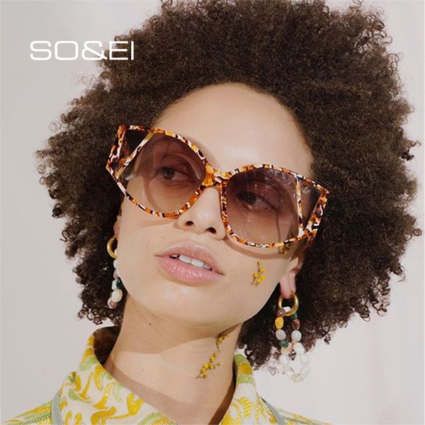 

so&ei fashion oversized unique cat eye women sunglasses hollow gradient eyewear ladies luxury sun glasses uv400, White;black