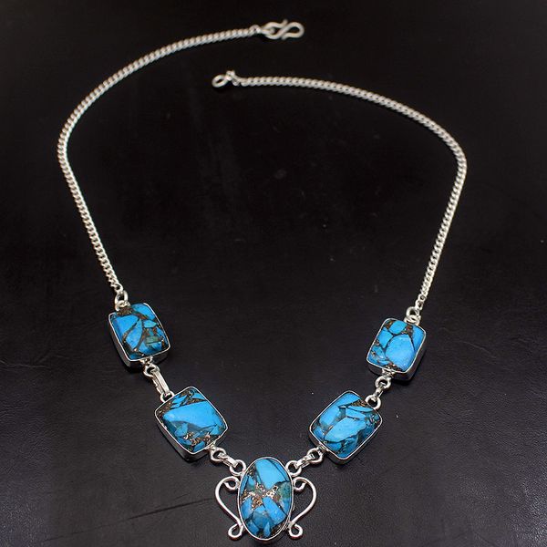 

rare stylish unique blue sea sediment silver color women necklace chain 18 inch hd199
