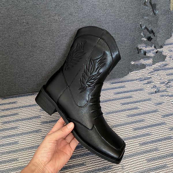 

genuine leather winter boots women new party office lady chunky heels ankle boots 2020 platform square toe shoes woman, Black