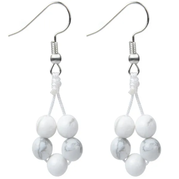 

dangle & chandelier fyjs unique silver plated 8 mm round beads white howlite stone drop earrings black agates jewelry