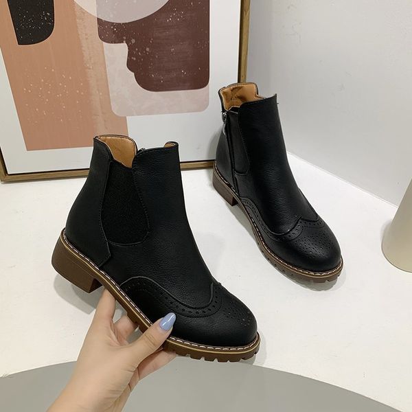 

handmade women boots 2020 vintage genuine leather flat ankle boot ladies winter bullock casual platform boots botas mujer 35-43, Black