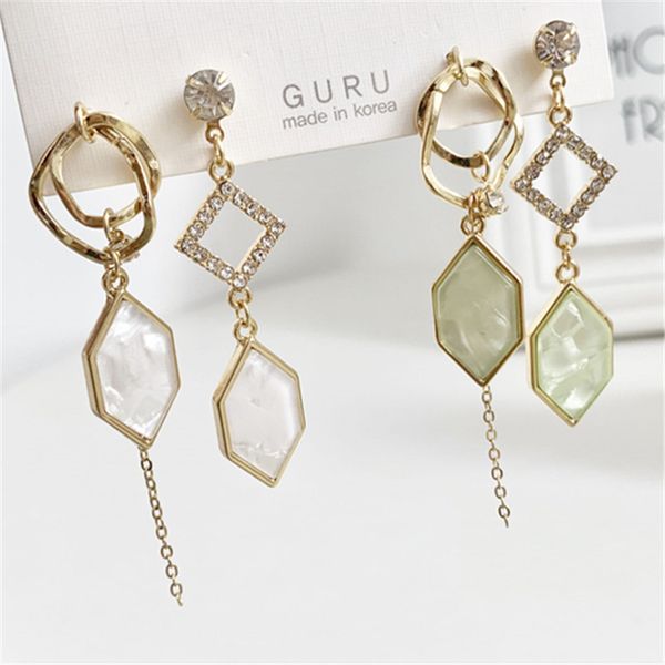 

south korea fashion temperament joker asymmetric geometry microscope long tassel earrings fairy earrings female, Golden;silver
