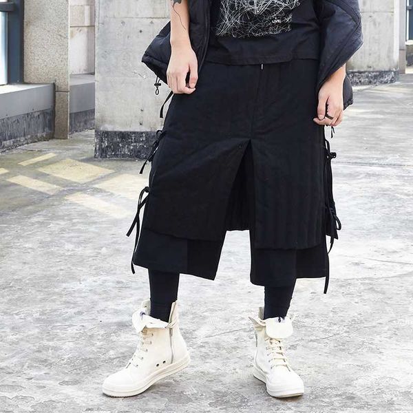 

down pants winter patchwork thick warm pant casual wide leg ribbons hip hop streetwear down trousers, Black