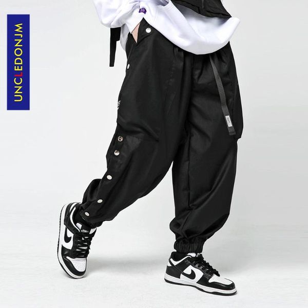 

uncledonjm side buckle ankle banded pants men's street wear harem pants jogger men tactical casual trousers ln-px18, Black
