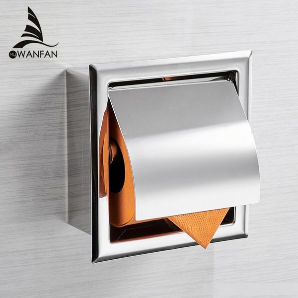 

stainless steel304 toilet paper holder chrome wall mounted concealed bathroom roll paper box porta papel higienico wf-18030 t200107