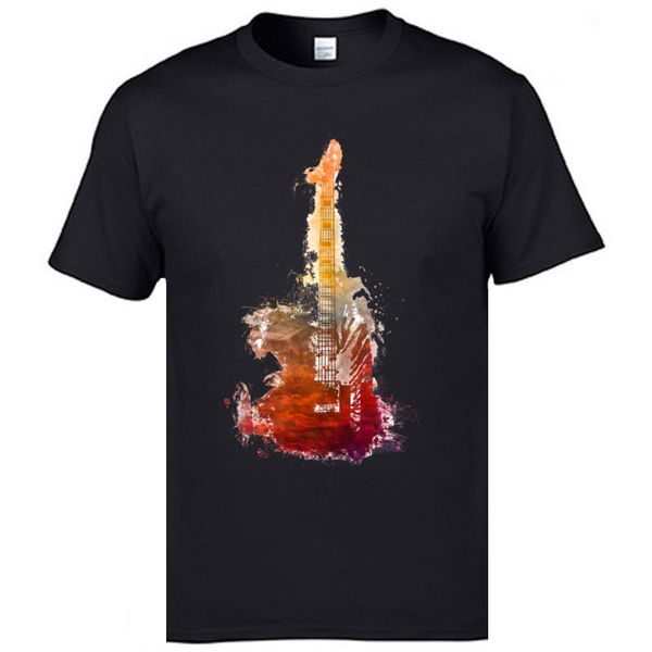 

black men's t-shirt dropship watercolor guitar normal tees 100% cotton round neck art college club t shirts mens tshirts