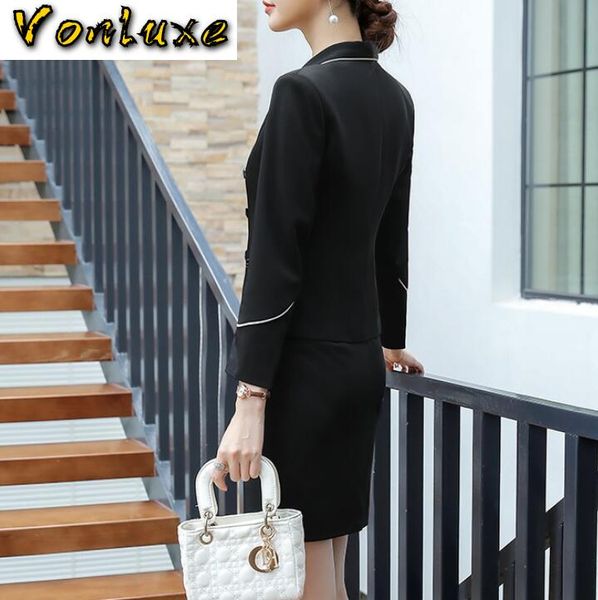 

skirt suits office ladies wear work formal business elegant designer long sleeve double breasted blazer mini dress women set, White
