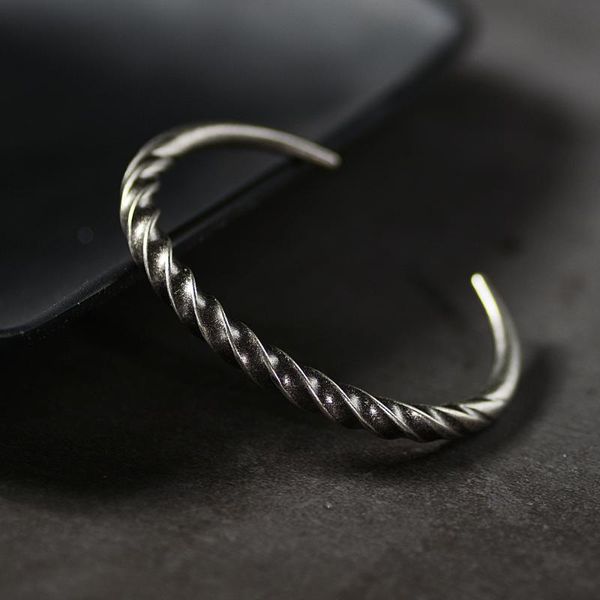 

bangle retro men jewelry punk stainless steel bracelet twist horns 2 size lovers cuff open bracelets & bangles ss-100, Black