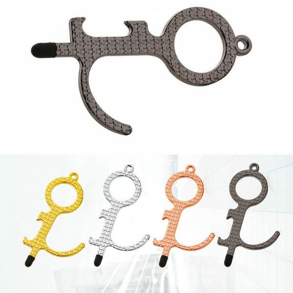 

5 pcs door opener tool hygiene hand no touch door opener keychain touch screen key press elevator tool bottle safety, Silver