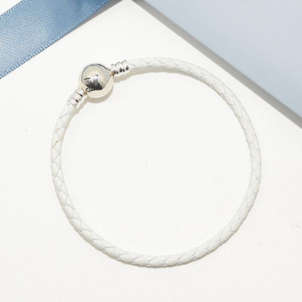 

luxury fashion classic white leather rope hand chain bracelets original gift box for pandora 925 silver charms bracelet for women men, Golden;silver