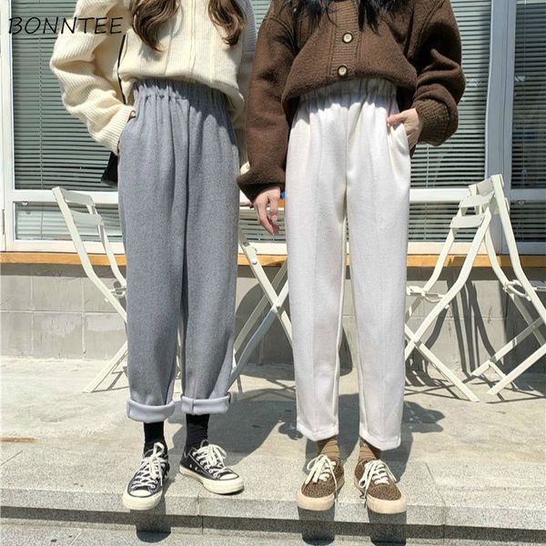 

pants women straight loose 2xl loose gray students simple soft comfortable warm elastic waist velvet korean ulzzang, Black;white