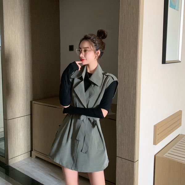 

make firm offers autumn outfit british sleeveless trench coat ma3 jia3 female in long coat of cultivate one's morality render un, Tan;black