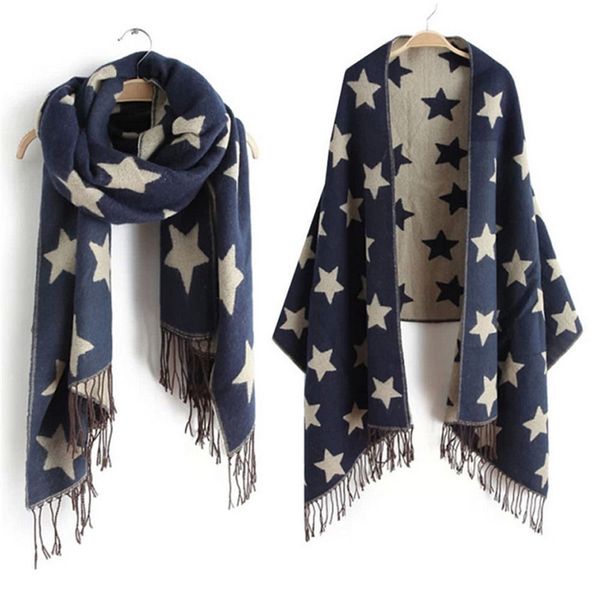 

scarves five-pointed star women scarf designer logo 2021 double cashmere cachecol foulard long shawl winter, Blue;gray