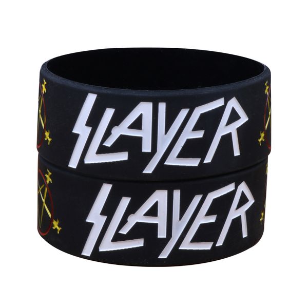 

1pcs slayer silicone wristband black size for music fans, Golden;silver