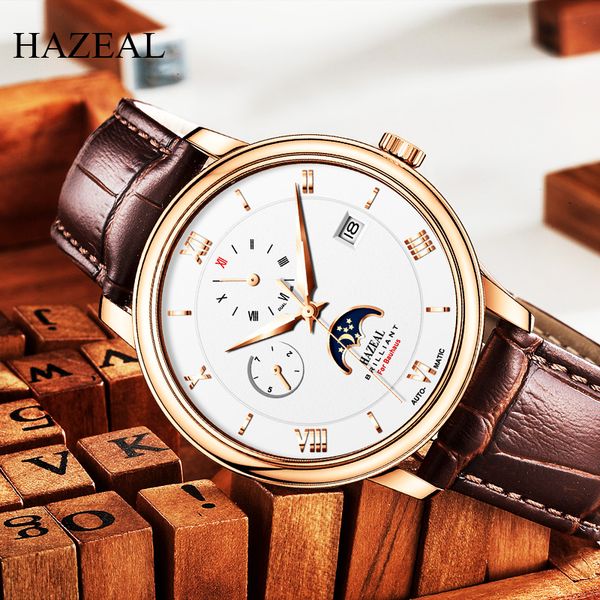

wristwatches switzerland hazeal men's watch fashion seagull movement men mechanical watches leather business male wristwatch, Slivery;brown