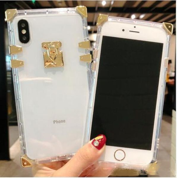 

square clear phone case for iphone 11 8 7 7plus x bling metal clear crystal cover back for iphone xs max xr 6 6s 8 plus case