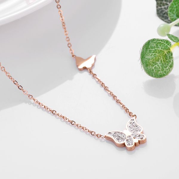 

pendant necklaces color gold titanium steel necklace clavicle chain korean rose simple personality temperament bow decoration, Silver