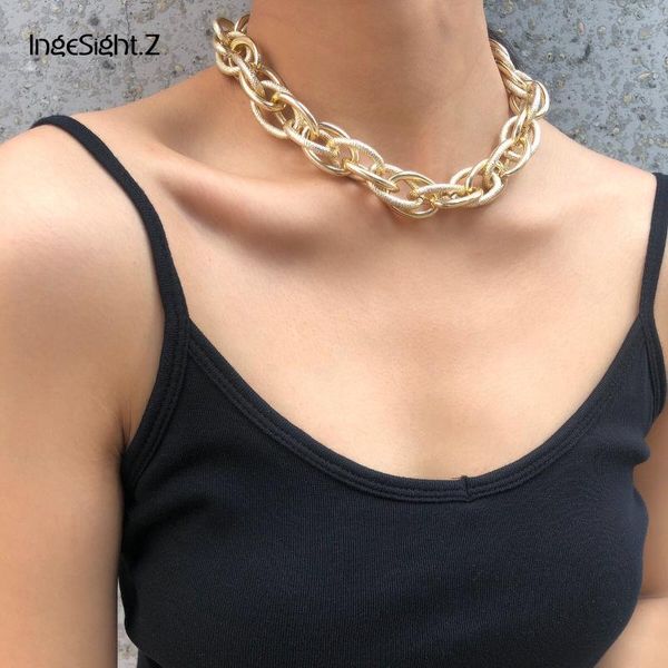 

chokers ingesight.z punk hip hop curb cuban thick twisted choker necklace statement gold color chunky metal collar jewelry gift, Golden;silver