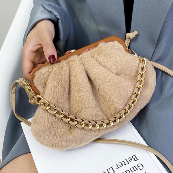 

elegant female chain tote bag 2020 fashion new high-quality soft plush women's designer handbag pleated shoulder messenger bag