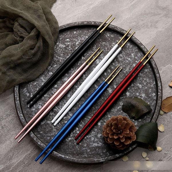 

5 pair luxury 304 stainless steel round sushi korean chopsticks titanium gold rose hashi colorful chinese japanese chopsticks t200524