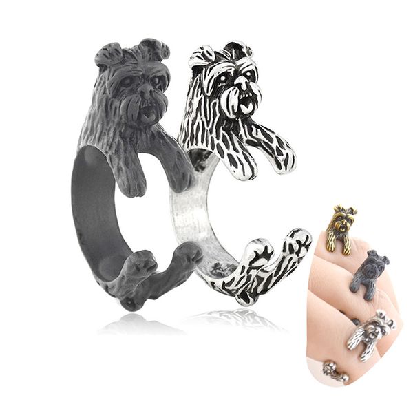 

cluster rings 1 piece black cute affenpinscher & griffon bruxellois dog shape wrap ring for women fashion pet lover jewelry girls kids, Golden;silver