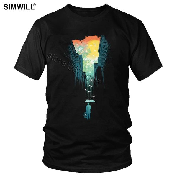 

men's i want my blue sky tees cool urban city building tshirt short sleeves cotton printed t-shirt crew neck trendy merchandise