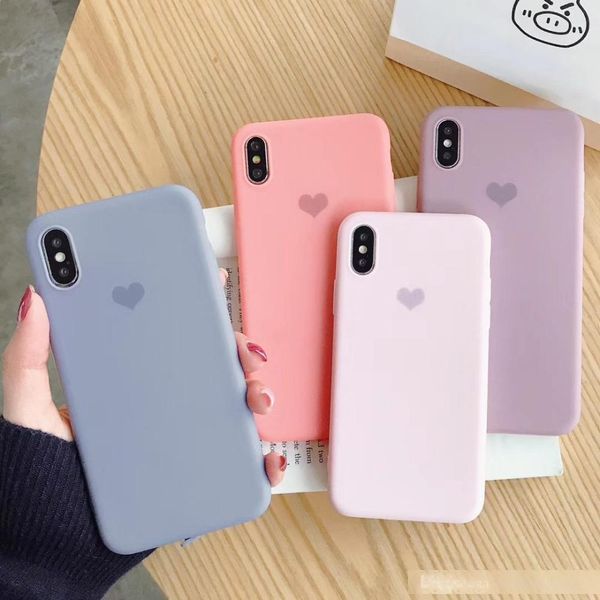 

candy color love heart phone cases for iphone x xs xr xs max 6 6s 7 8 plus soft tpu full body plain phone back cover coque gifts