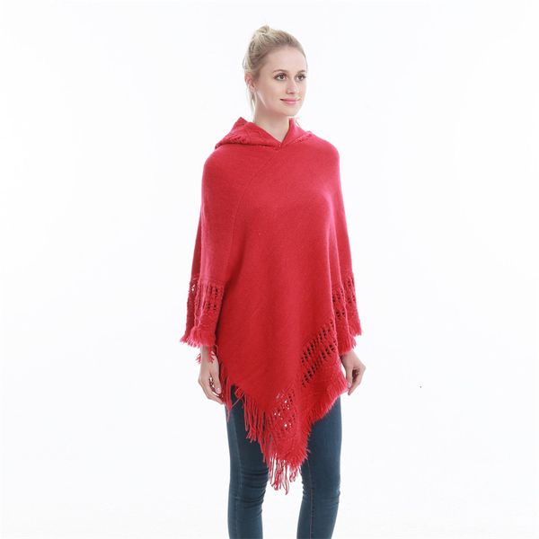 

new women hooded solid color poncho cape ladies plus size knit sweaters oversize pullover woman coat size, White;black