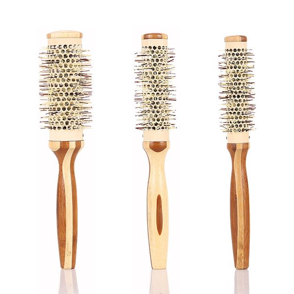 

bamboo wooden handle rolling comb cylinder nylon tooth modeling within buckle volume hairstyle fluffy curly hair comb, Silver