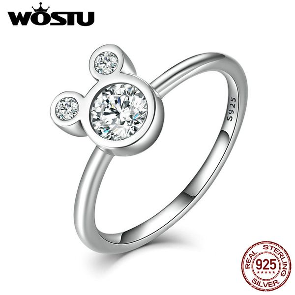 

wostu new fashion real 925 sterling silver cute sparkling mouse cartoon rings for women girl luxury original fine jewelry cqr032, Golden;silver