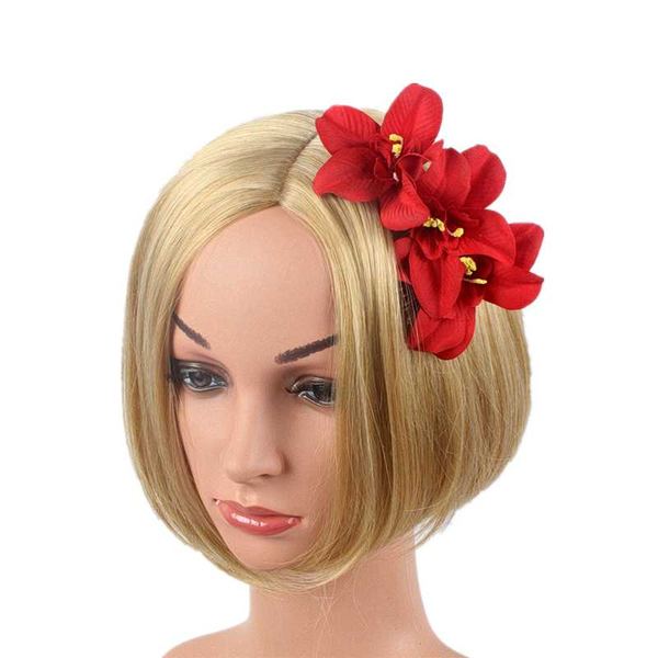 

hair accessories comb with 3pcs red lily flowers wedding fashion jewelry women prom headpiece charm bridal vocation clips