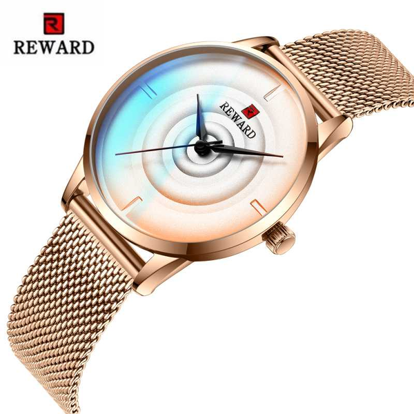 

wristwatches reward colorful luxury rose gold watch brand women's watches ultra-thin waterproof fashion ladies women bracelet clock, Slivery;brown