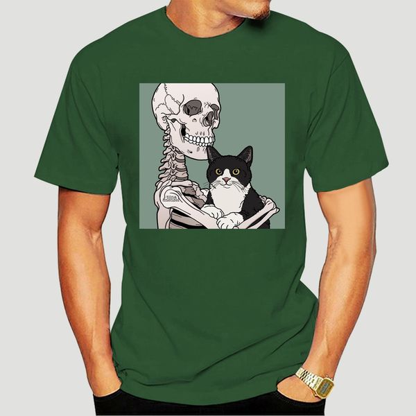 

череп и cute cat эд женщин vintage случайные женская мода плюс размер harajuku короткий рукав новый готический ins футболка 0013a