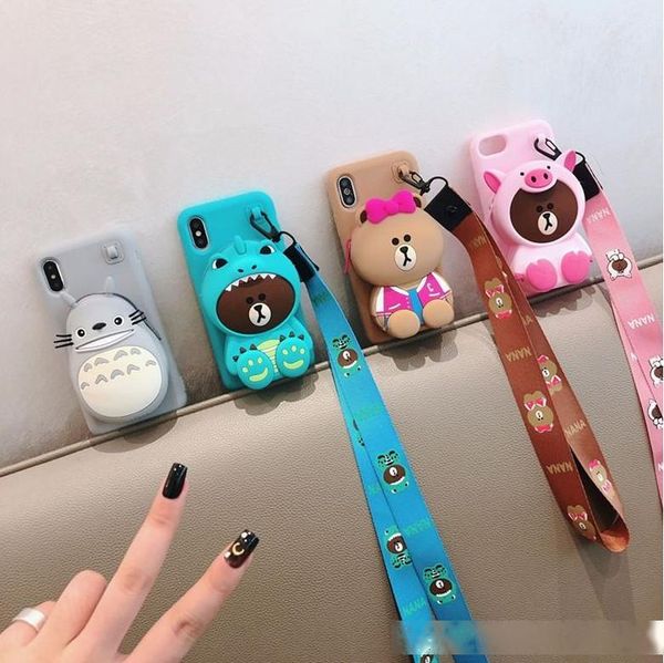 

3d cartoon totoro cony sally zipper wallet cute cartoon soft silicone phone case for iphone 6 6s plus 7 8 plus x xr xs max