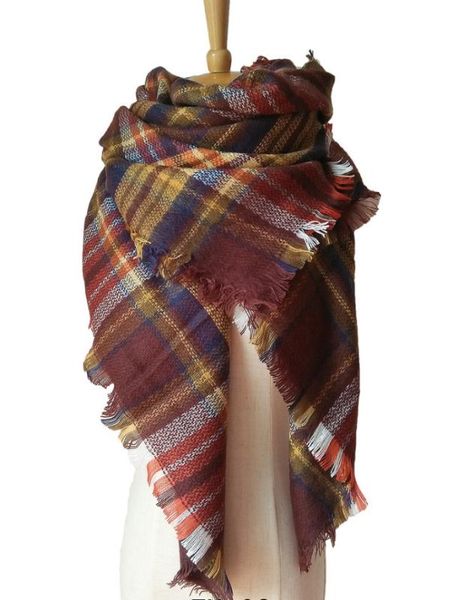 

2020 new autumn winter cashmere-like large double-sided color plaid scarf women's shawl 0730, Blue;gray