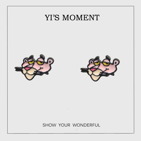 

birthday gift enamel stud earrings pink panther earring for kids, Golden;silver