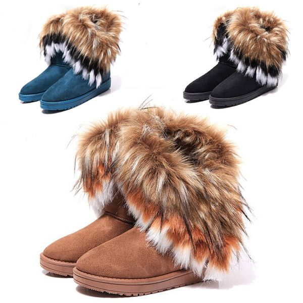 

2020 winter new fur one women's flat cotton boots imitation fur snow boots in the tube warm cotton shoes round head, Black