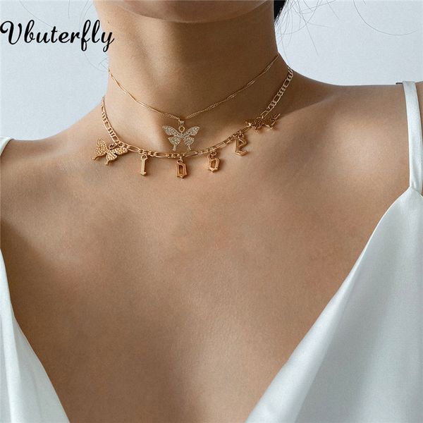 

pe19yk butterfly pendant choker multi-layer necklace set gold silver plated 1069 number+large butterflies women necklaces 14+4in, Golden;silver