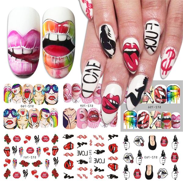 

nail art stickers lips cool girl letters decals cartoon sticker for nail decorations manicure tool nails tips pegatinas de uÃ±as, Black