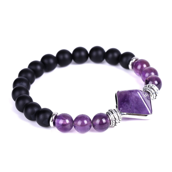 

silver plated square pyramid connect amethysts stone round beads stretchy bracelet green aventurine jewelry, Black
