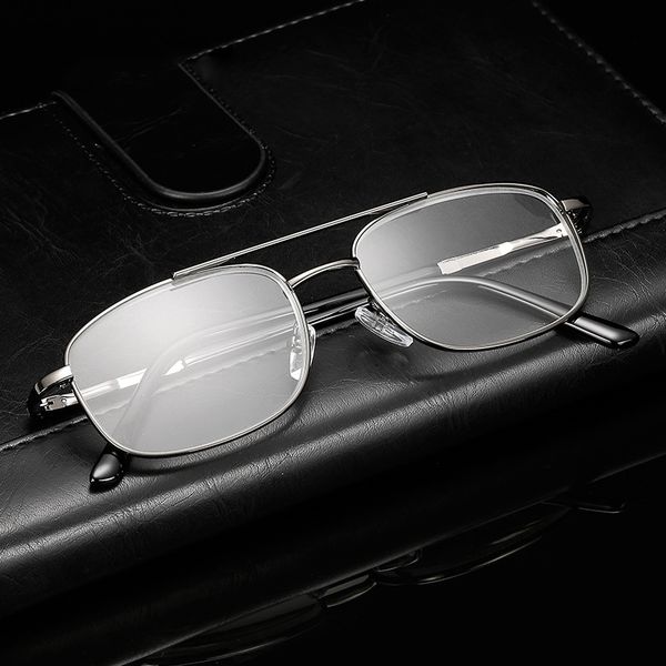 

portable reading glasses business men metal double beam frame presbyopic magnifying glasses fashion hyperopia eyewear for male, White;black