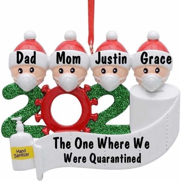 

2020 quarantine christmas decoration personalized family of 4 ornament pandemic with face masks hand sanitized