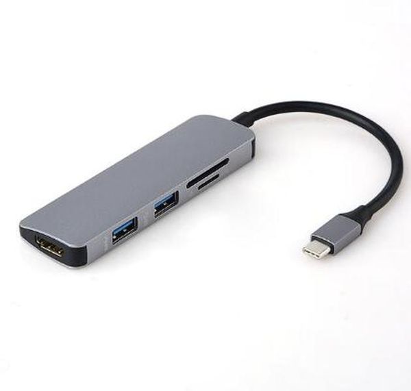 

5 in 1 usb-c usb c hub aluminium alloy type-c hub adapter 4k hdmi 2 ports usb 3.0 ports sd/tf card reader for macbook