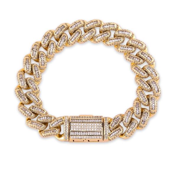 

hip hop micro pave bling iced out cubic zircon chain bracelet charm men gold silver color miami cuban link chain bracelet, Black