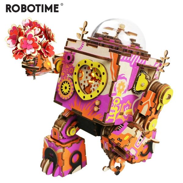 

robotime limited edition colorful robot wooden diy 3d puzzle game steampunk music box toy gift for children lover friends y200317