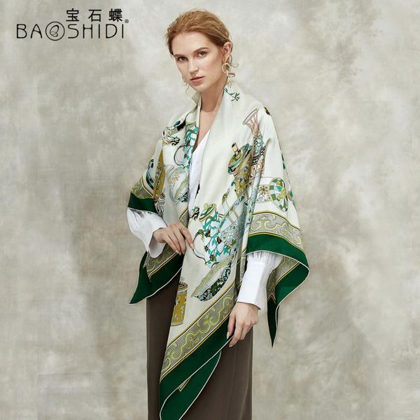 

baoshidi]100% silk fashion scarf,16m/ thick, infinity 132*132cm scarves women, elegant brand scarfs,ladies shawl, woman hijab, Blue;gray