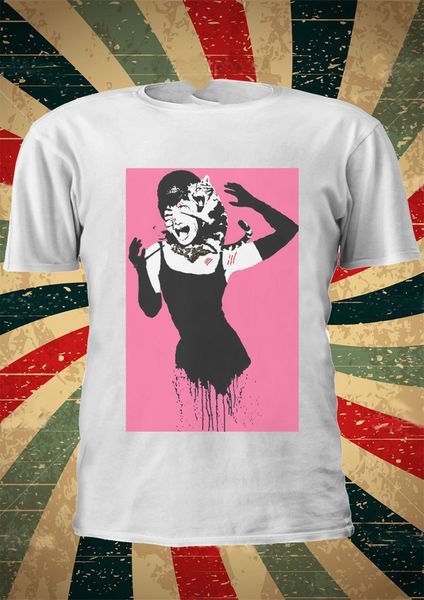 

бэнкси девушка с розовым cat tumblr моды t shirt мужчины женщины unisex 1014 бесплатная доставка tops футболочку