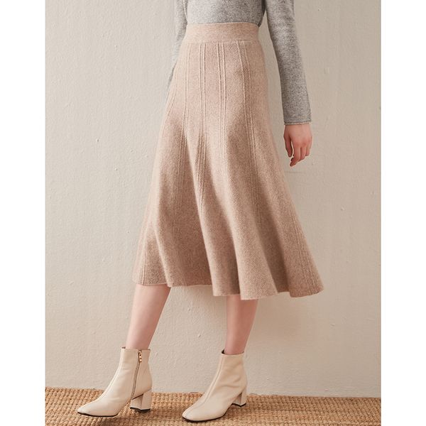 

autumn/winter 100% wool knitted skirt a-line skirt high-waisted wool full temperament versatile bottom, Black
