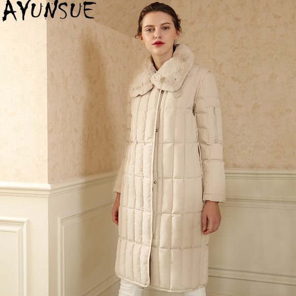 

ayunaue 2020 women's winter down jacket female winter coat parkas fur collar warm puffer jacket women chaqueta mujer 005, Black